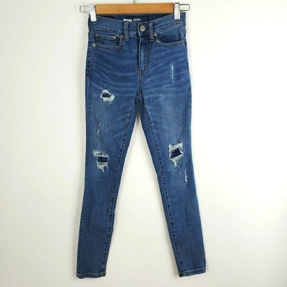 Aero High-Rise Jegging Distressed Skinny Jeans Womens sz 000 Short - Picture 1 of 6